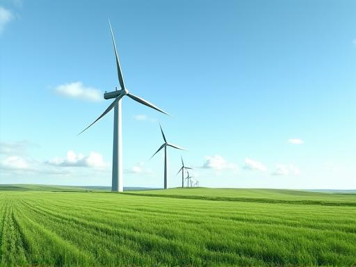Éoliennes dans un champ avec un ciel dégagé.